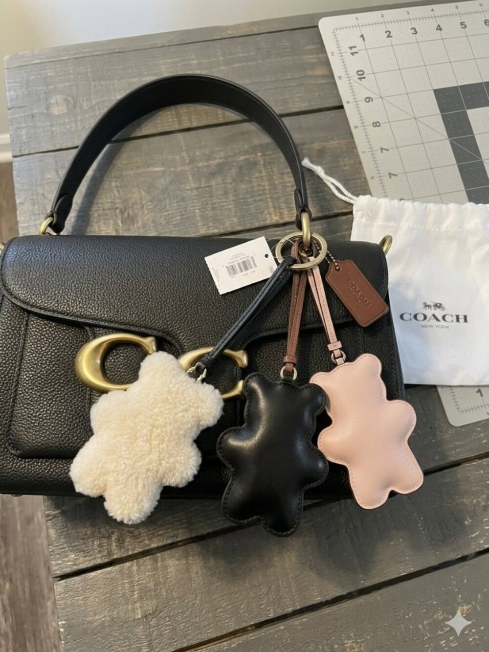 Coach Leather Bear Bundle $200 for all 3 bears - Black, Pink & Shearling White -